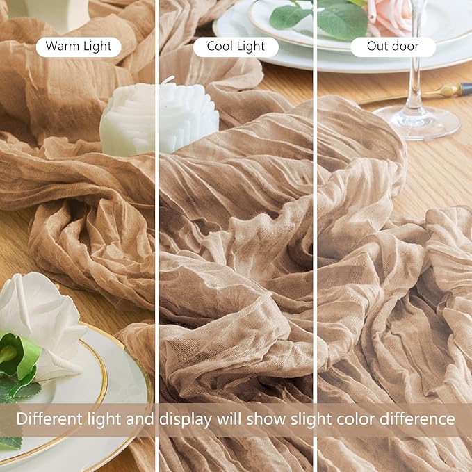 Wokceer Cheesecloth Table Runner 2Pack 10FT Nude Brown Boho Gauze Cheese Cloth Table Runner for Party Long Rustic Sheer Table Runners for Baby Bridal Shower Wedding Easter Table Decor
