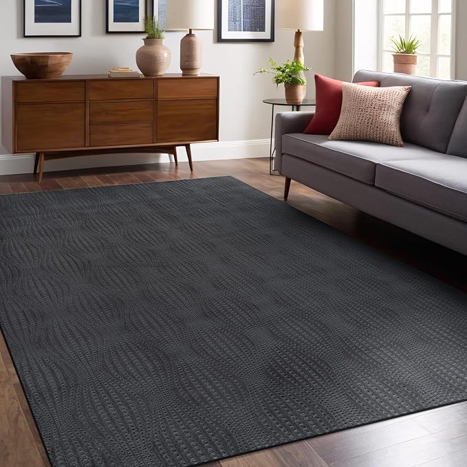 Modern Dark Gray Non Slip Rug Solid 4x6 Non Skid Soft Rubber Back Area Rugs for Living Room Kitchen Bedroom Bathroom Dining Room Easy Cleaning Stain Resistant Non Shedding Carpet 4 x 6