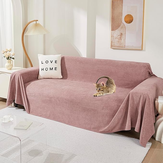 MEETSKY Couch Cover for 2 Cushion Sofa Washable,Cat Scratch Proof Sofa Covers,Furniture Protector Love Seat L Shape Soft Sectional Couch Covers for Dogs Pets,71" x 102",Pink