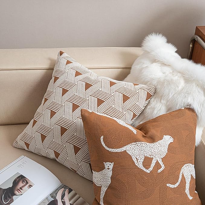 2025 New 22x22'' inches Throw Pillow Cushion Covers - Triangle Pattern Orange Color Chenille Jacquard Embroidery Luxury Modern Style Couch Sofa Bed Pillow Cover for Living Room Bedroom
