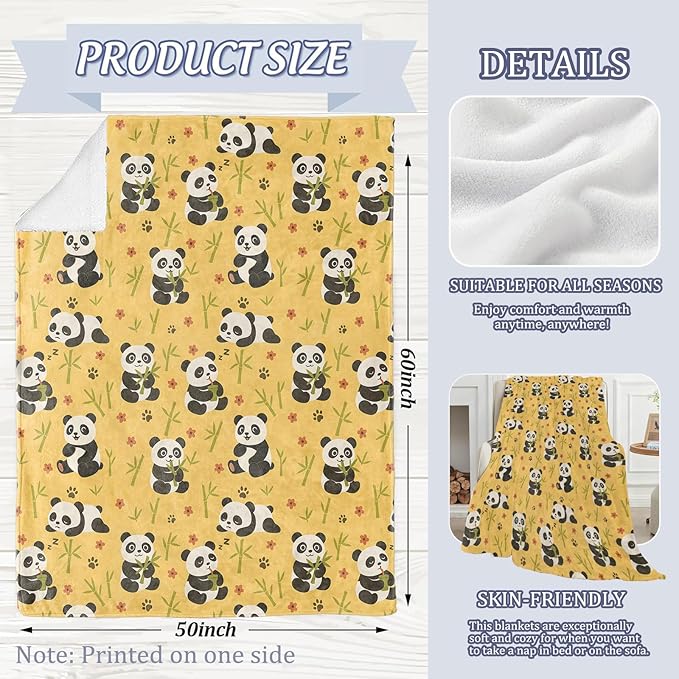 Cute Panda Blanket, Cartoon Animal 60 x 50 Inch Flannel Throw Blanket, Gifts for Women Kids, Lightweight Cozy Warm Blankets for Sofa Travel Home Decor