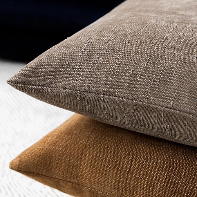 Foindtower Pack of 2 Soft Textured Chenille Throw Decorative Pillow Covers Lumbar Accent Solid Cushion Cover Cozy Farmhouse Pillow Case with Zipper for Couch Sofa Bed Living Room 12x24 Inch, Taupe