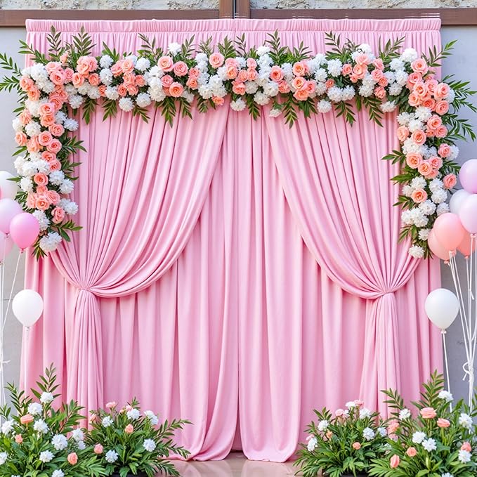 20ft x 10ft Wrinkle Free Pink Backdrop Curtains for Parties, Polyester Backdrop Drapes for Girls Birthday Wedding Photography Background Baby Shower