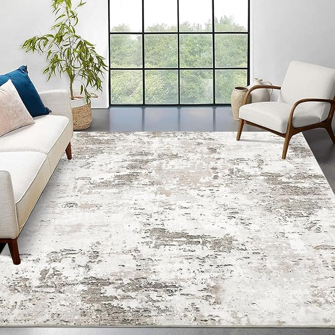 Modern Abstract Area Rug 3x5 Non Slip Non Shedding Rug Low Pile Stain Resistant for Bedroom Living Room,Taupe/Beige