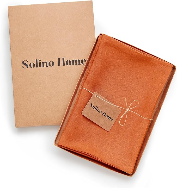 Solino Home Linen Napkins Set of 4-100% Pure Linen Persimmon Orange Dinner Napkins Cloth 20 x 20 Inch for Christmas, New Year - Fete, Handcrafted and Machine Washable