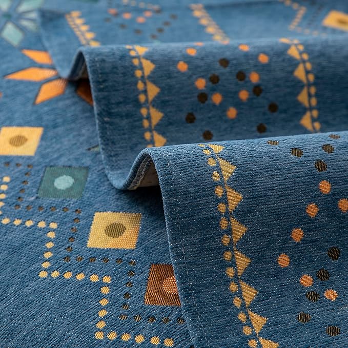 Boho Chenille Couch Covers,Geometric Couch Covers for Sofa,Chenille Couch Cover Non Slip,Sectional l Shaped Sofa Furniture Protector Cover for Home Decor,Blue_2 Seat 35x70in/90x180cm