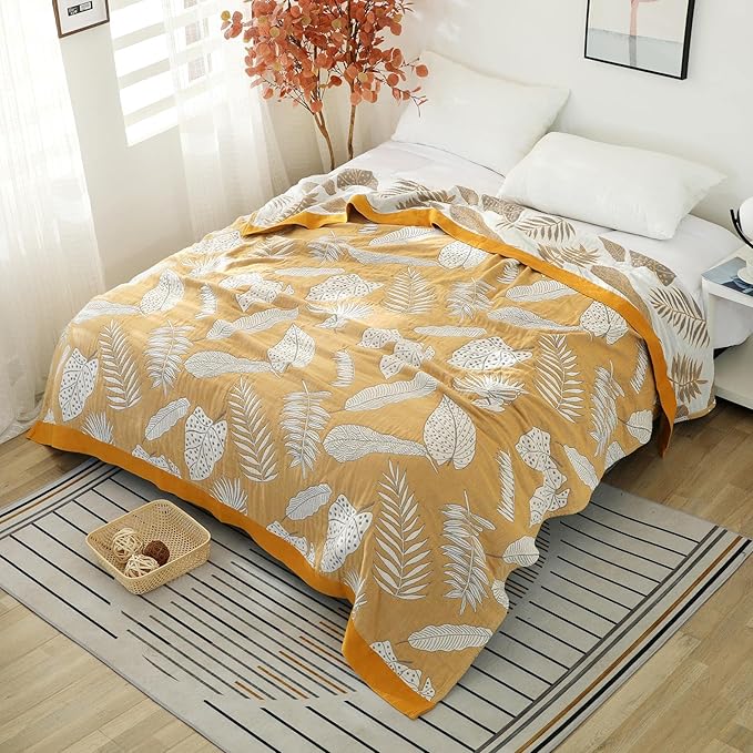 Boho Throw Blanket for Bed 100% Cotton Ultra Soft Rustic Quilt Fall Blanket Floral Printed Farmhouse Decor Bed Blankets,60"×80" All Season Rustic Throw for Sofa Couch Chair