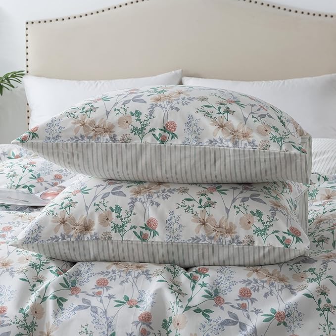 HoneiLife Cotton Duvet Cover King - Botanical Comforter Cover, 3-PC Bedlinen for Set with Zipper Closure & Corner Ties, Sweat-Absorption Comforter Cover Sets, Desert Rose