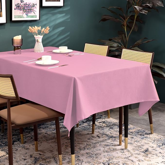 BALCONY & FALCON Table Cloth for 6ft Rectangle Tables – Waterproof Wrinkle-Free Farmhouse Tablecloth for Dining, Kitchen, Wedding, Valentine， Baby Shower & Holiday Gatherings (Pink, 55" x 95")