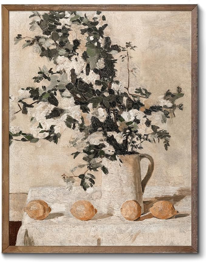 XOCUUI Vintage Wall Art Kitchen, Flowers and Lemons Pictures Painting Botanical Decor, Unframed Canvas Prints Art, Vintage Bathroom Decor, Farmhouse Wall Art for Dining Room, 11"x14"