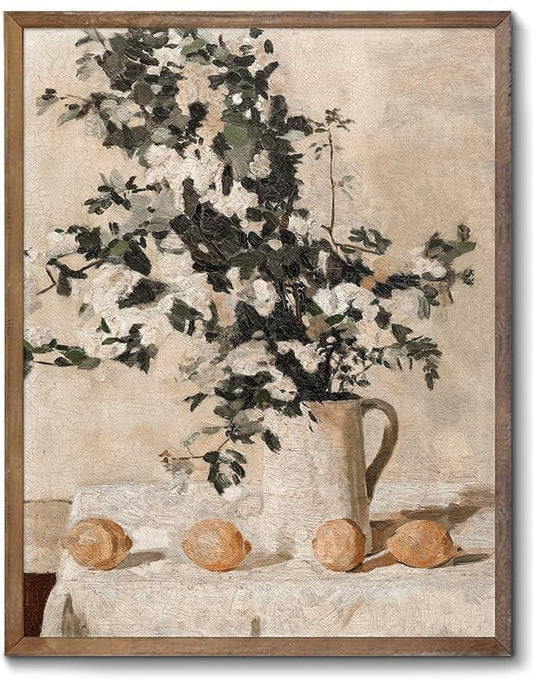 XOCUUI Vintage Wall Art Kitchen, Flowers and Lemons Pictures Painting Botanical Decor, Unframed Canvas Prints Art, Vintage Bathroom Decor, Farmhouse Wall Art for Dining Room, 11"x14"