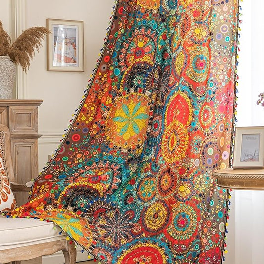 Boho Curtains Geometric Light Filtering Semi-Blackout Window Curtains 72 Inches Long Rod Pocket Drapes for Living Room 2 Panels-Dot Colorful