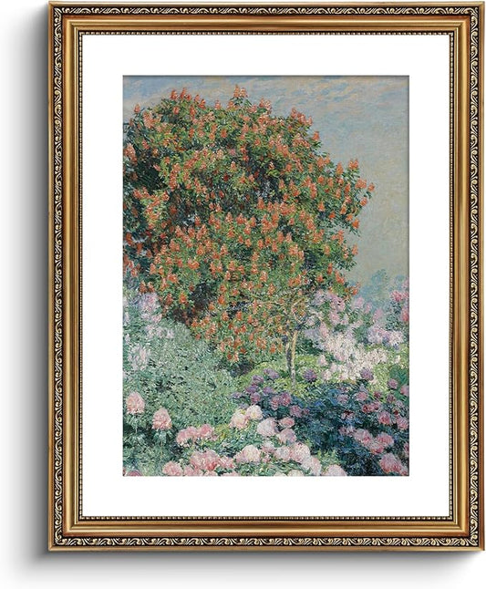 ARPEOTCY Vintage Gold Framed Large Wall Art, Nature Flower Garden Retro Painting, Canvas Prints with Antique Frame, Victorian Wall Picture Decor for Living Room Gallery Bedroom, 16x20 inch