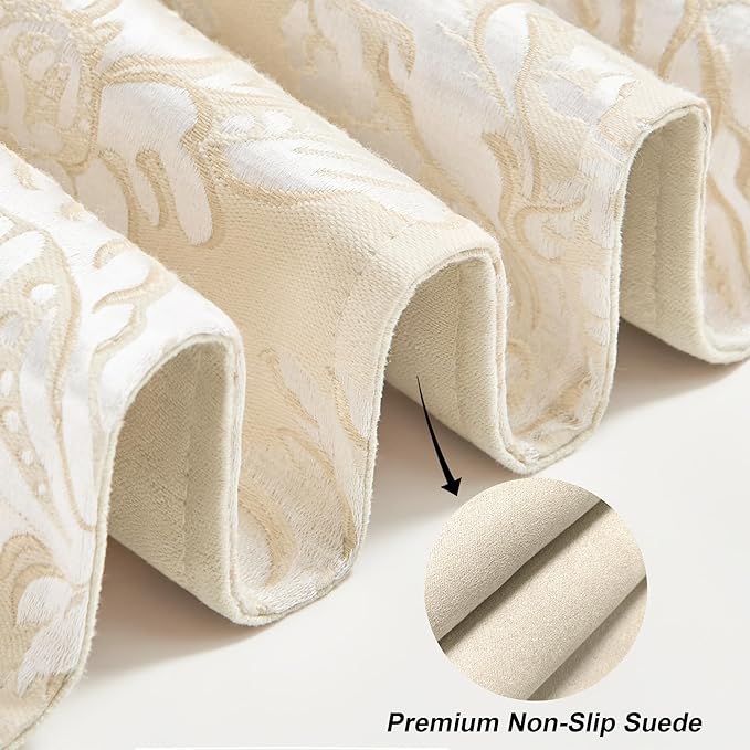 Loom and Mill Elegant Jacquard Table Runner 72 inches Long, Luxury Floral Table Runners with Handmade Multi-Tassels for Dining Room Dresser Party Holiday Banquet Decoration (Beige+White,13x72 inch)