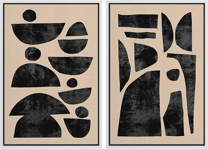 SIGNWIN Framed Canvas Print Wall Art Set Mid-Century Semi-Circle Polygons Variety Abstract Shapes Illustrations Modern Art Minimal Boho for Living Room, Bedroom, Office - 16"x24"x2 White