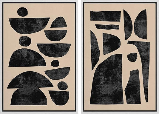 SIGNWIN Framed Canvas Print Wall Art Set Mid-Century Semi-Circle Polygons Variety Abstract Shapes Illustrations Modern Art Minimal Boho for Living Room, Bedroom, Office - 16"x24"x2 White