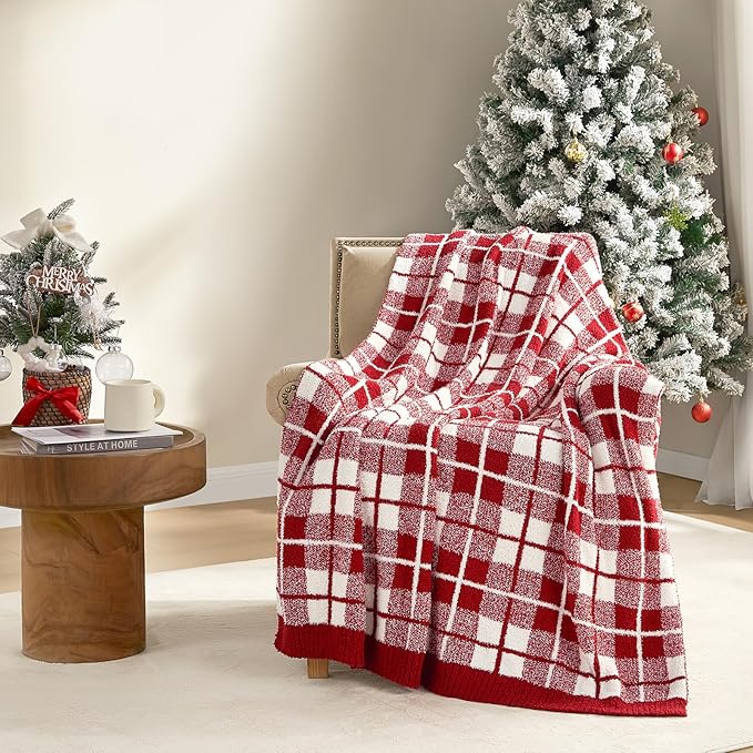 Snuggle Sac Red Buffalo Plaid Bedding Blanket Twin Size, Super Soft Cozy Warm Christmas Blankets, Reversible Plaid Fluffy Throws for Bed, Red Plaid, 60x80 Inches