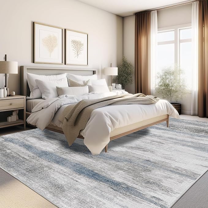 Enkor Area Rugs 9x12 Washable Non Slip Abstract Soft Rugs for Living Room Bedroom, Modern Mat for Kitchen Entryway Blue & Grey