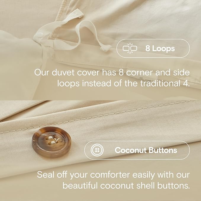 DOZ 100% Long Staple Cotton Duvet Cover Set, Soft Sateen Weave, Smooth, Breathable, Hotel Comfort, 106"x90", 8 Loops, 3pc – 2 Pillowcases 1 Duvet Cover (Fog, King/Cal King)