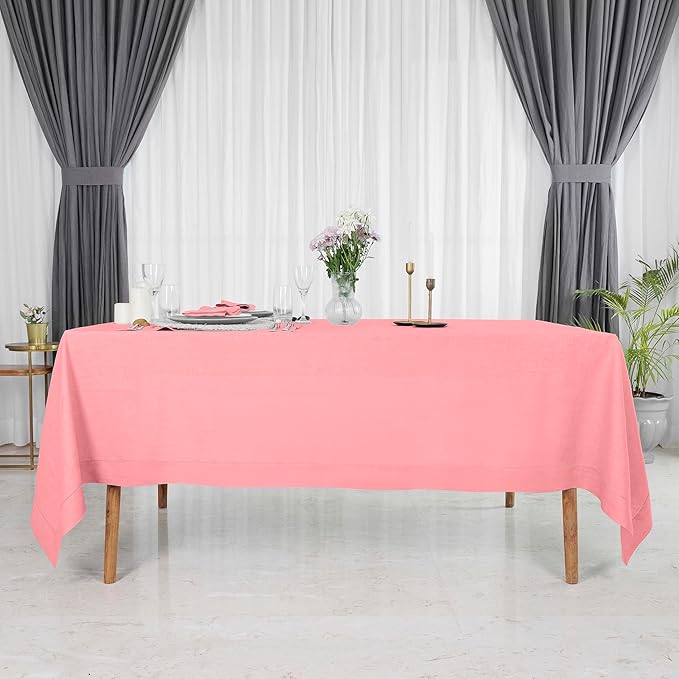 D'Moksha Homes Dusty Pink Linen Tablecloth 60 x 120 Inch - 100% Pure Linen Hemstitch Tablecloth for Rectangle Tables - Classic Hemstitch, Machine Washable Table Cloth for Thanksgiving
