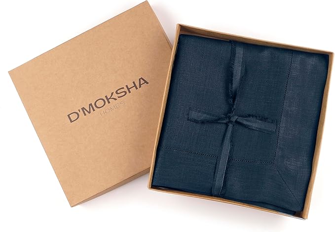 D'Moksha Homes Navy Blue Linen Tablecloth for Rectangle Tables 60 x 90 Inch - 100% Pure Linen Navy Table Cloth - Classic Hemstitch, Machine Washable Tablecloth for Thanksgiving, Holiday