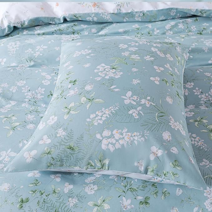 HoneiLife Wildflower Duvet Cover King - 100% Cotton Comforter Cover Sets, Botanical Duvet Cover Sets 3-PC, Floral Bedlinen Set with Zipper Closure & Corner Ties