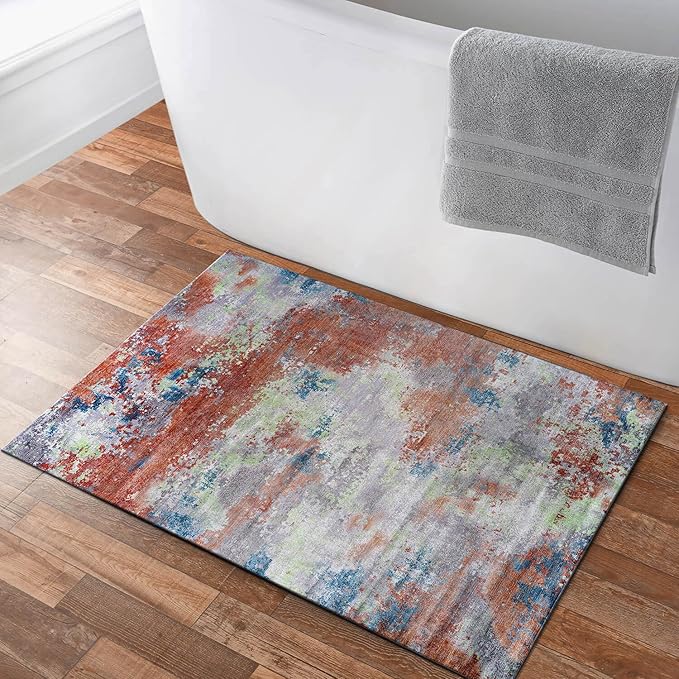 Non Slip Rugs 2x3 Modern Abstract Easy Silk Rubber Backing Soft Entryway Area Rug for Door Mat Easy to Clean Non Shedding Kitchen for Bedroom Indoor Carpet (Brick - Gray, 2x3)