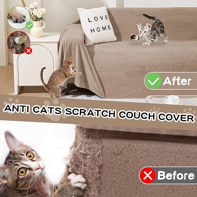 MEETSKY Sectional Couch Cover Washable, Oversized Sofa Cover for 3 Cushion Couch Sofa, Cat Scratch Proof Furniture Protector Covers Soft L Shape Sofa Covers for Dogs, 91" x 150", Khaki
