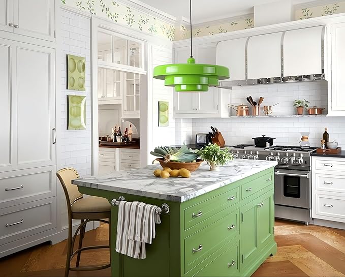 Modern Large Pendant Light Fixture, 17.7 inch Vintage Green Ceiling Hanging Lamp with 3-Layer Metal Shade, Height Adjustable, Mid Century Chandelier for Kitchen Island Lighting,Dining Room