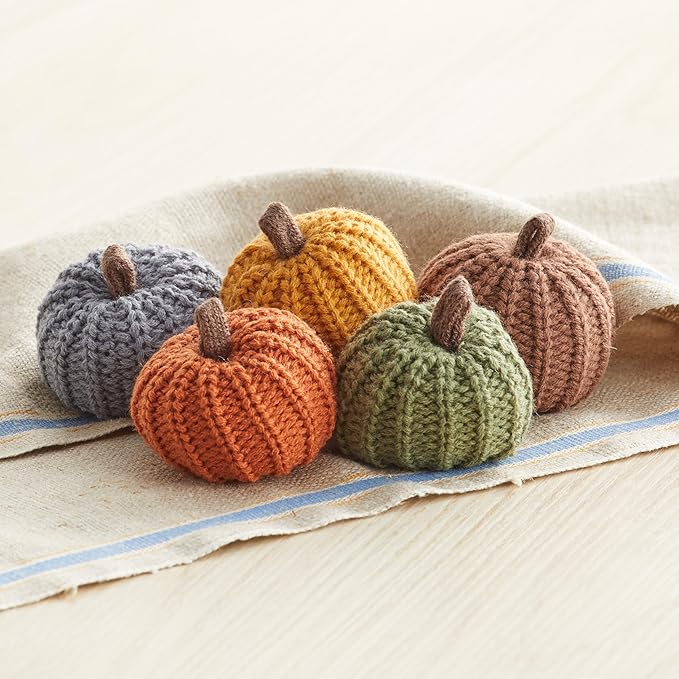 Mini Knit Pumpkins Set of 5, fall tiered tray decor, office bookshelf, Thanksgiving table setting, thoughtful gift, fall pumpkin spice, cozy vibe, for garland (Mini Earth Tone Set)