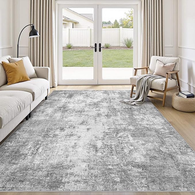 Washable 8X10 Area Rug: Modern Abstract Soft Non-Slip Indoor Rugs Home Decor - Low Pile Stain Resistant Carpet for Living Room Bedroom Dining Room Playroom Office(Grey 8'x10')