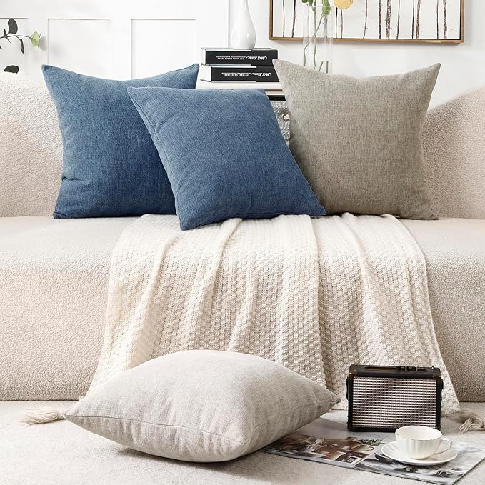 Jepeak 24x24 Inch Decorative Chenille Throw Pillow Covers, Pack of 2 Cozy Concise Pillow Cases Soft Farmhouse Modern Square Cushion Cover for Sofa Couch Bed Home Decor, Steelblue