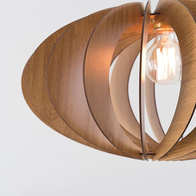 DEZAART Wooden Pendant Light – Handmade Mid-Century Style Fixture / 1m Cord / E27 / Warm Lighting for Earthy Bedrooms, Modern Dining, or Cozy Home Interiors