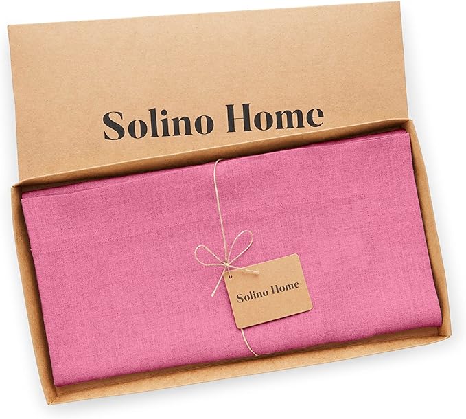 Solino Home Linen Square Tablecloth 52 x 52 Inch - 100% Pure Linen Flamingo Pink Table Throw - Fete, Machine Washable Table Cloth
