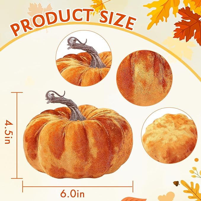 2pcs Velvet Fake Pumpkins Fall Harvest Fabric Foam Pumpkin Thanksgiving Halloween Decor for Table Centerpiece Wedding Farmhouse (2, Orange Gold, M)