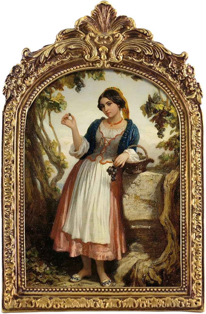 FOLKOR 5x7 Vintage Wall Art for Bedroom Decor, Pastoral Landscape Oil Painting Canvas Prints with Antique Gold Frame, Rustic Wall Decor for Nursery Apartment Dorm Classroom Living Room