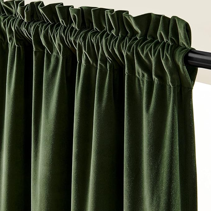Lazzzy Velvet Blackout Curtains Thermal Insulated Room Window Drapes Super Soft Luxury Curtains for Living Room Bedroom Rod Pocket 2 Panels, Moss, 52" W x 120" L