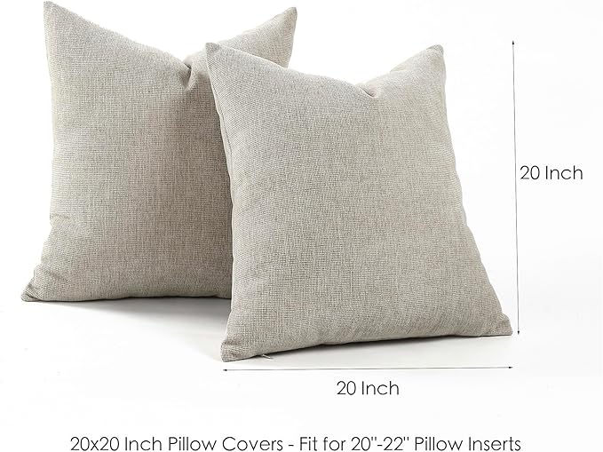 Jepeak 20x20 Inch Decorative Chenille Throw Pillow Covers, Pack of 2 Cozy Concise Pillow Cases Soft Farmhouse Modern Square Cushion Cover for Sofa Couch Bed Home Decor, Tan