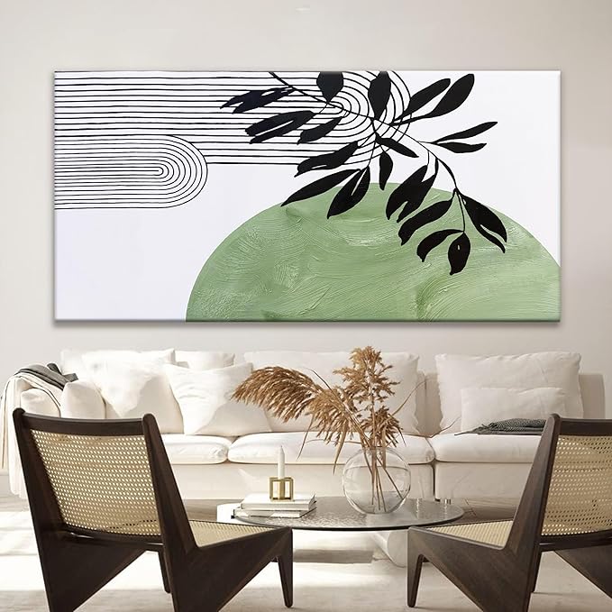 TAIJXAGSG Large Boho Green Wall Art For Living Room Century Modern Canvas Art Wall Decor Picture Painting Aesthetics Botanical Abstract Art Prints Bedroom Office Wall Hanging Decor 29x58 In
