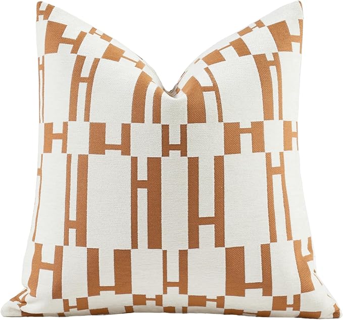 2025 New 18x18'' inches Throw Pillow Cushion Covers - Orange H Letter Chenille Jacquard Embroidery Luxury Modern Style Couch Sofa Bed Pillow Cover for Living Room Bedroom