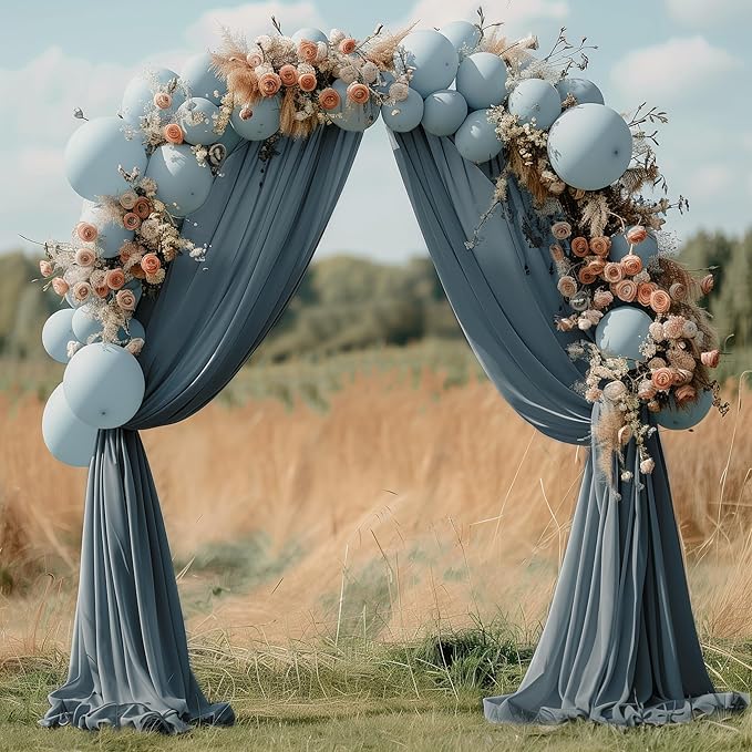 Wedding Arch Draping Fabric 4 Panels 28.7" x 20FT Grey Blue Sheer Chiffon Backdrop Drapes for Wedding Ceremony Birthday Party Bridal Shower Outdoor Decoration