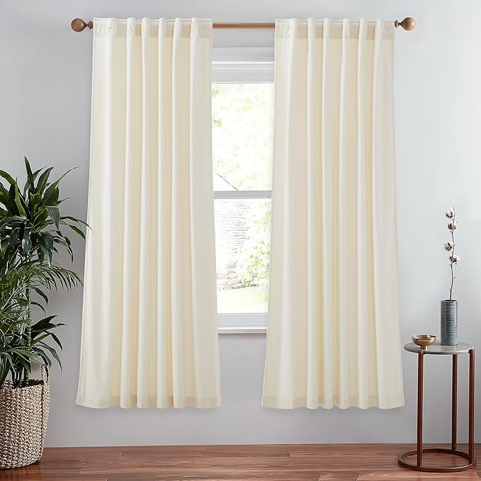 StangH 72 inches Long Ivory Velvet Curtains Light Dimming for Girls Bedroom, Super Soft White Curtains Cold Blocking Energy Saving Luxury Decor for Dining/Living Patio, W52 x L72, 2 Panels