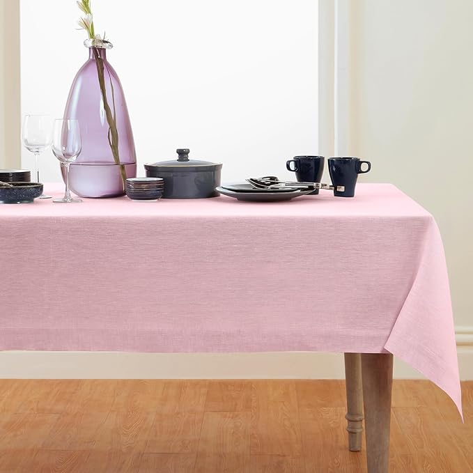 Solino Home Linen Tablecloth 60 x 108 Inch - 100% Pure Linen Bubblegum Pink Table Cloth for Rectangle Tables - Athena, Machine Washable Tablecloth