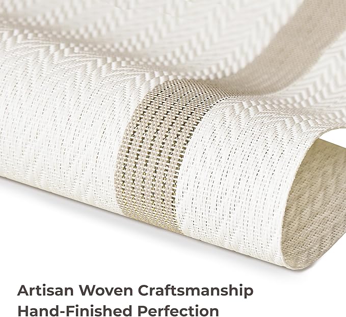 Leetaltree Luxury White Placemats with Gold Stripes Placemats Set of 8 - Waterproof Washable for Wedding, Anniversary, Daily Use - Sparkling Table Decor - Hand-Cut