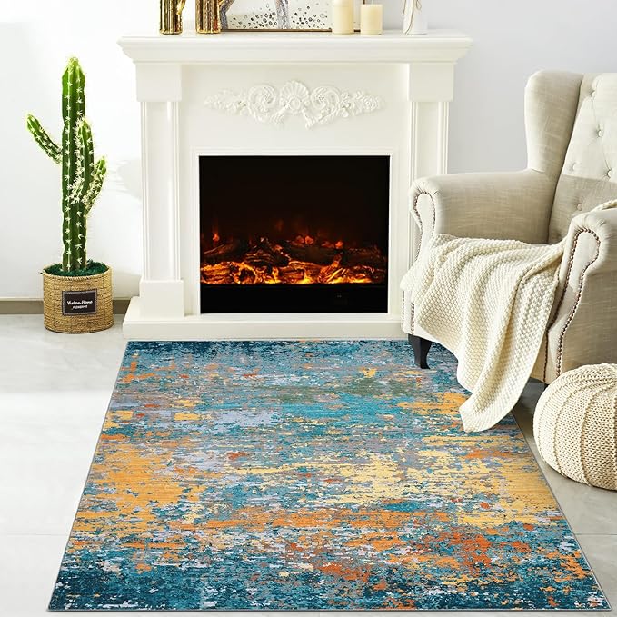 Modern Abstract 2x3 Area Rug Non Slip Non Shedding Low Pile Stain Resistant Rug for Entryway Kitchen Bedroom,Multi Color