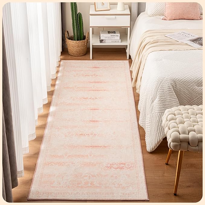 Istana Hallway Runner Rug 2.5x8 - Pink Kitchen Rugs Non Slip Washable -Silk's Soft Touch Carpet Runner - Stylish Runner Rugs for Home