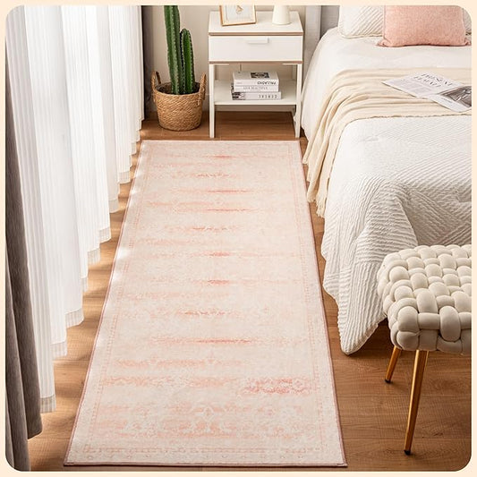 Istana Hallway Runner Rug 2.5x8 - Pink Kitchen Rugs Non Slip Washable -Silk's Soft Touch Carpet Runner - Stylish Runner Rugs for Home