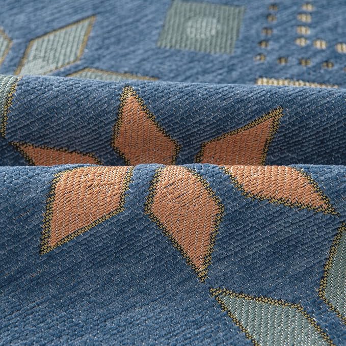 VClife Boho Couch Cover Blue Geometric Jacquard Pattern Sofa Cover, 1 Piece Large Couch Covers for 3 Cushion Couch Sofa Washable Plush Chenille Sofa Protector for Living Room, 71x134 Inch