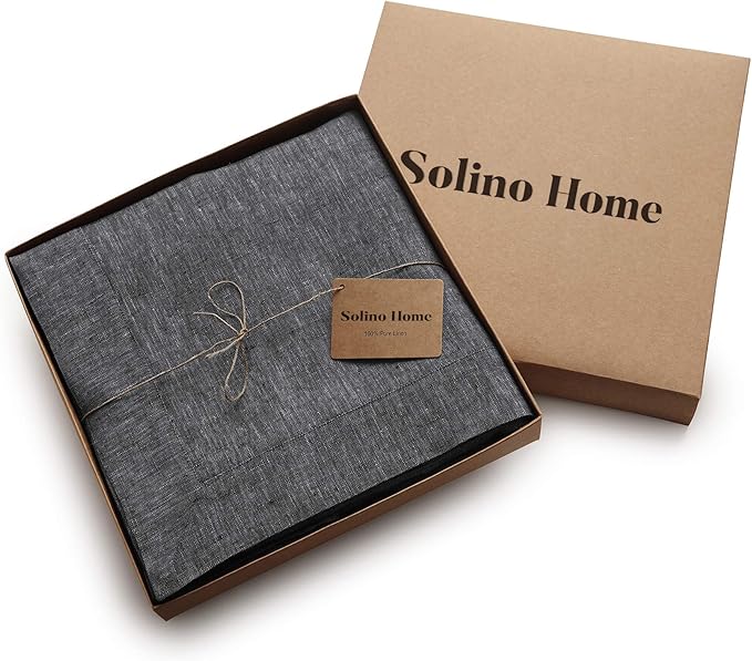 Solino Home Linen Tablecloth 60 x 132 Inch - 100% Pure Linen Charcoal Grey Table Cloth for Rectangle Tables - Athena, Machine Washable Tablecloth for Fall, Autumn, Thanksgiving