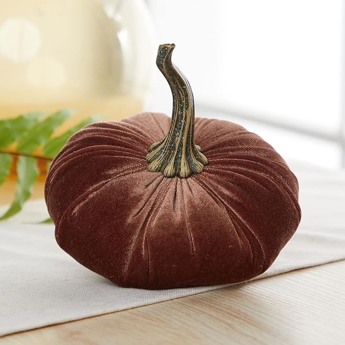 Set of 3 Velvet 6.25 Inch Pumpkins, autumn decor, Halloween indoor decor, fall cozy vibe, gift set, bowl filler centerpiece, gift set for hostess, pumpkin spice (Harvest, Bronze, Rust)